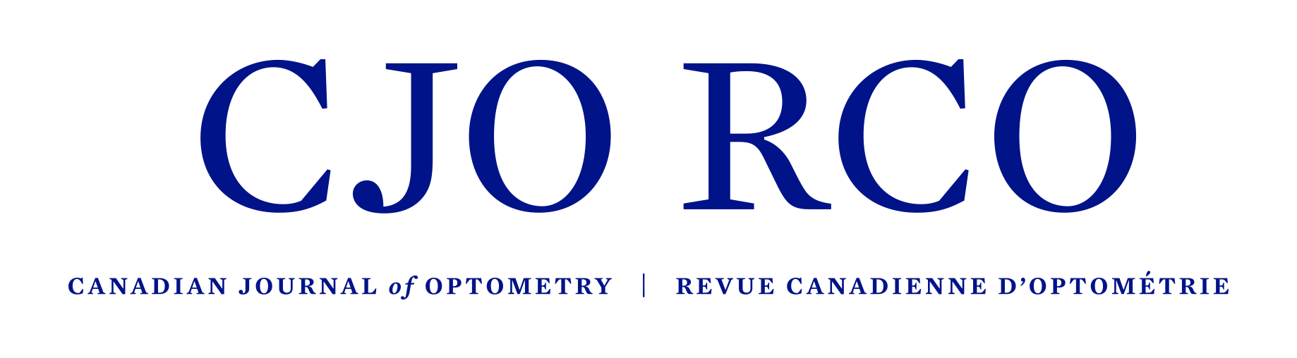 Les lettres « C-J-O » et « R-C-O », et les mots « Canadian Journal of Optometry » et « Revue canadienne d’optométrie »